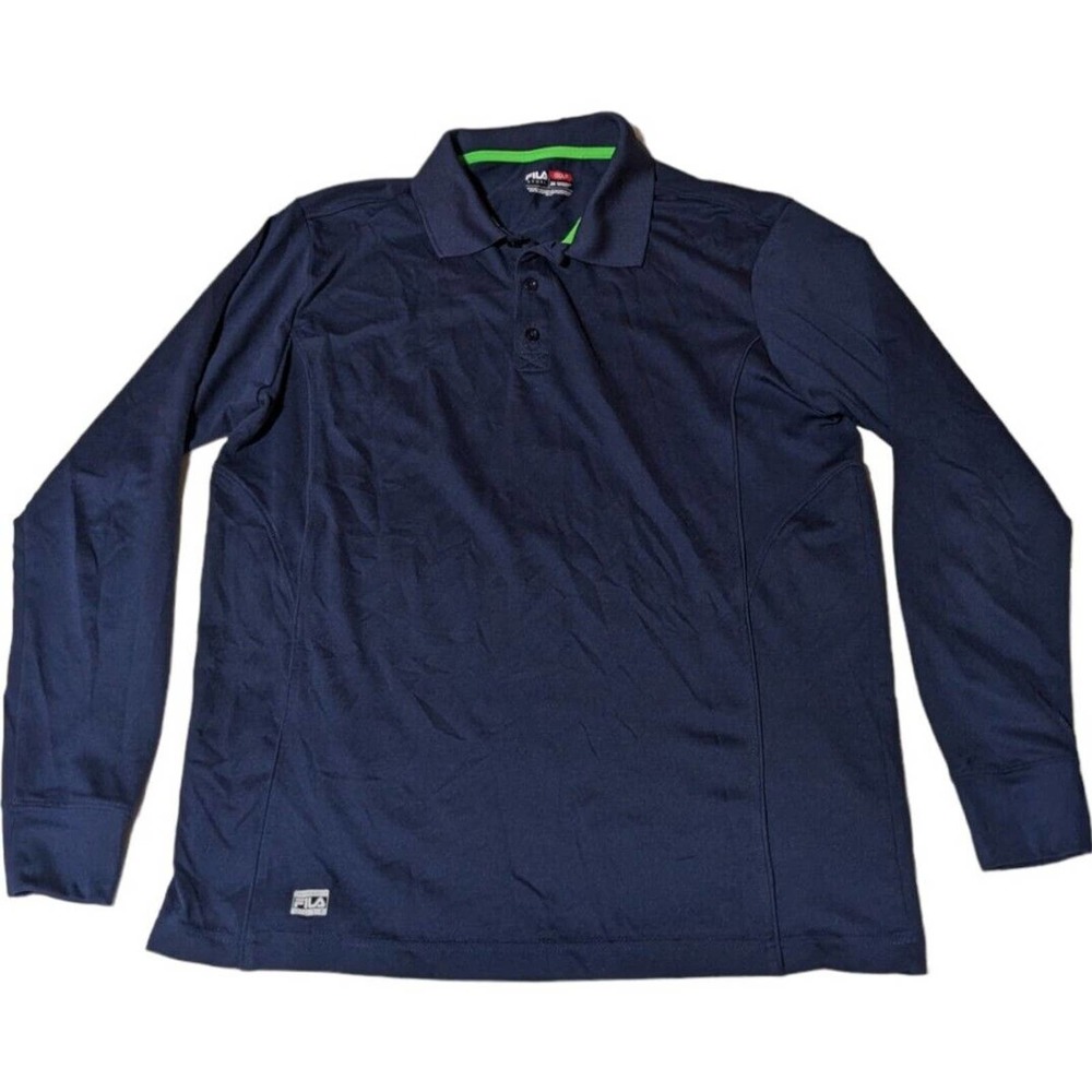 Fila Sport Mens Golf Polo Long Sleeve Shirt Size Medium Blue Golf Trail Active